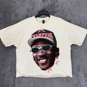 Player Tees Michael Jordan Chicago Bulls Graphic T-Shirt Cream Mens 2XL Boxy Fit